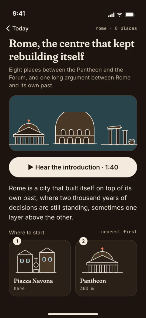 The Rome audio guide in poqui’s night theme: “Rome, the centre that kept rebuilding itself”, eight places from Piazza Navona to the Pantheon